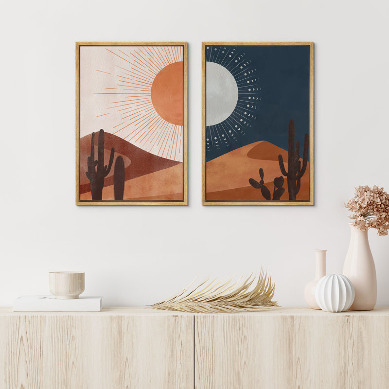 IDEA4WALL Sun And Moon Day And Night Orange Desert Landscape